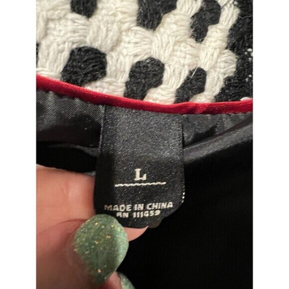 White House Black Market Coat Women Black White Belted Button Houndstooth Large - Picture 8 of 9